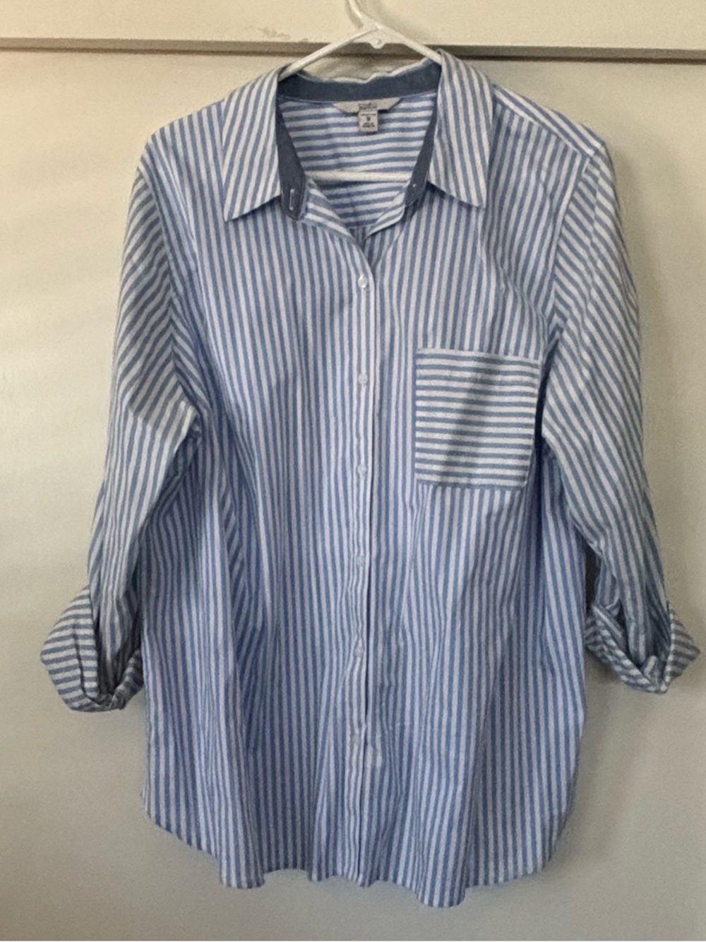Croft & Barrow Light Blue and White Striped Top